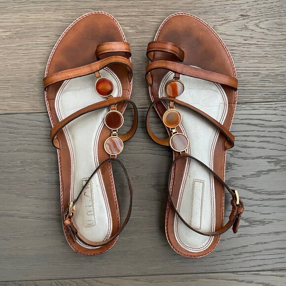 Unisa Galia Gladiator Leather Sandals Glass Medallion Detail Tan Orange Sz 9 - Picture 4 of 11
